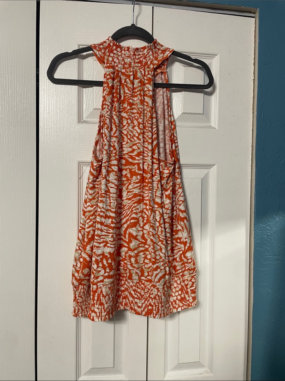 Orange & White Printed Halter Shirt